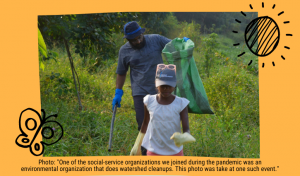 Photo: "One of the social-service organizations we joined during the pandemic was an environmental organization that does watershed cleanups. This photo was take at one such event."