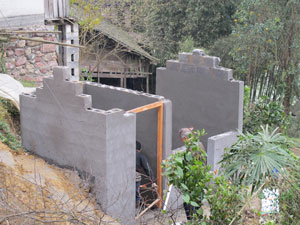 Sanitary toilet under construction in Puxi Village